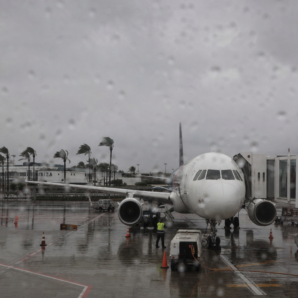 Weather Woes Cause Delays at Ibiza Airport Amid Gloomy Skies