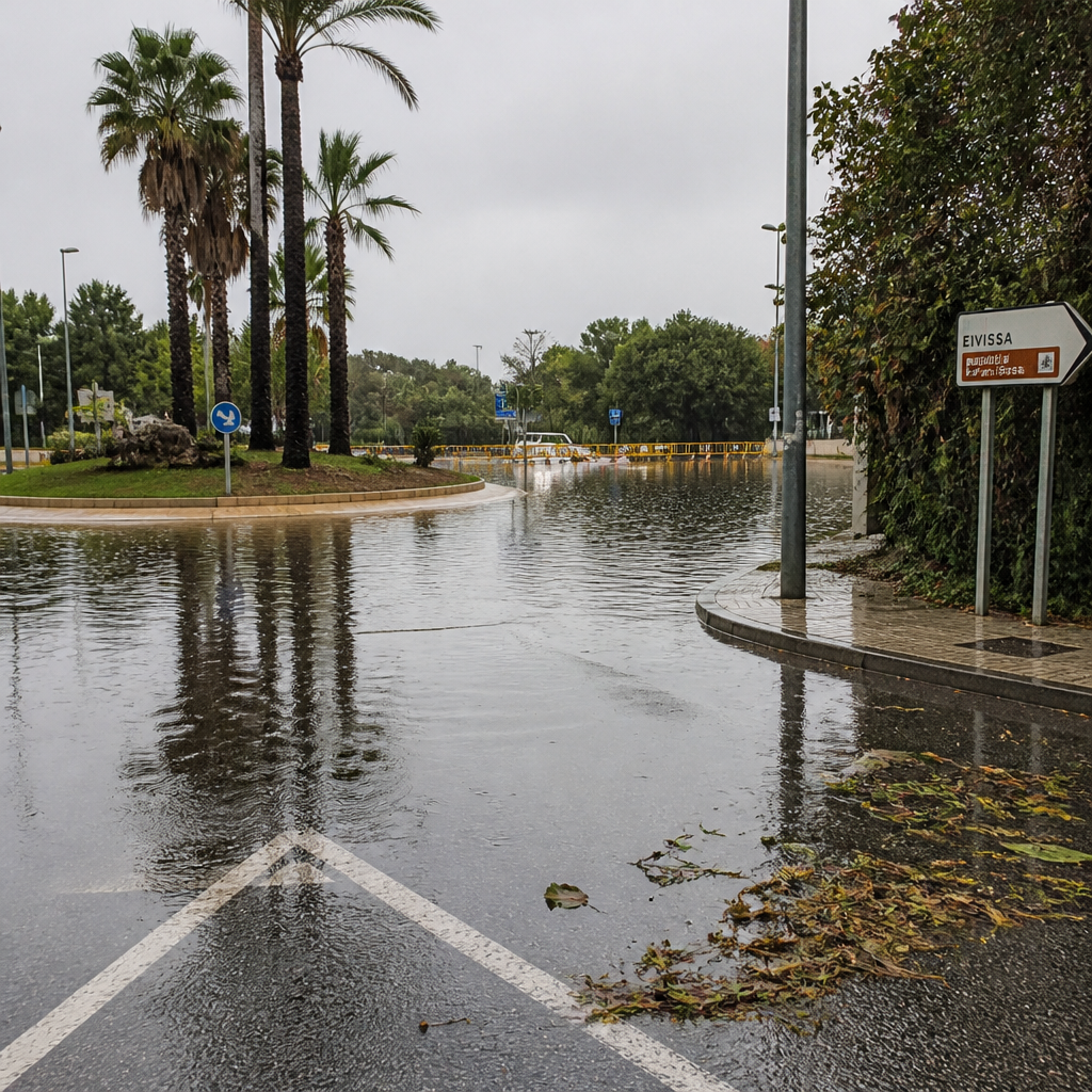 Lluvias Torrenciales Afectan Carreteras en Ibiza, Incluida la del Aeropuerto
