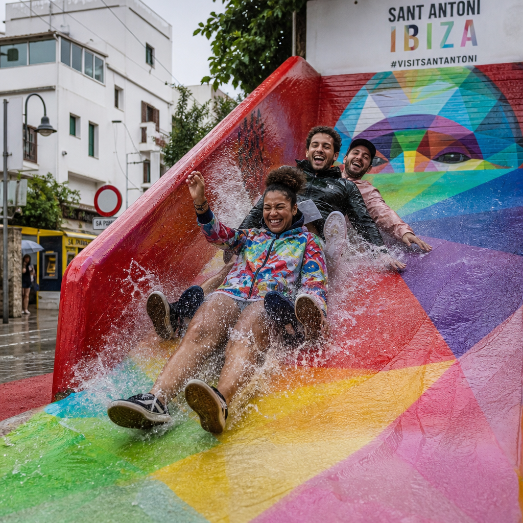 Ibiza's Street Art Attraction Doubles as a Water Slide for Tourists