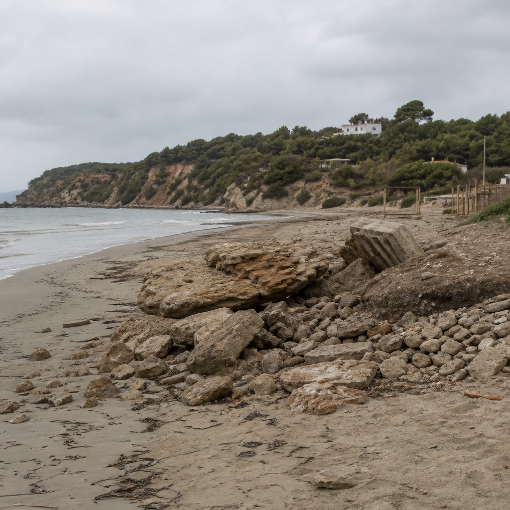 Iconic Rock Formation at Es Figueral Beach Crumbles