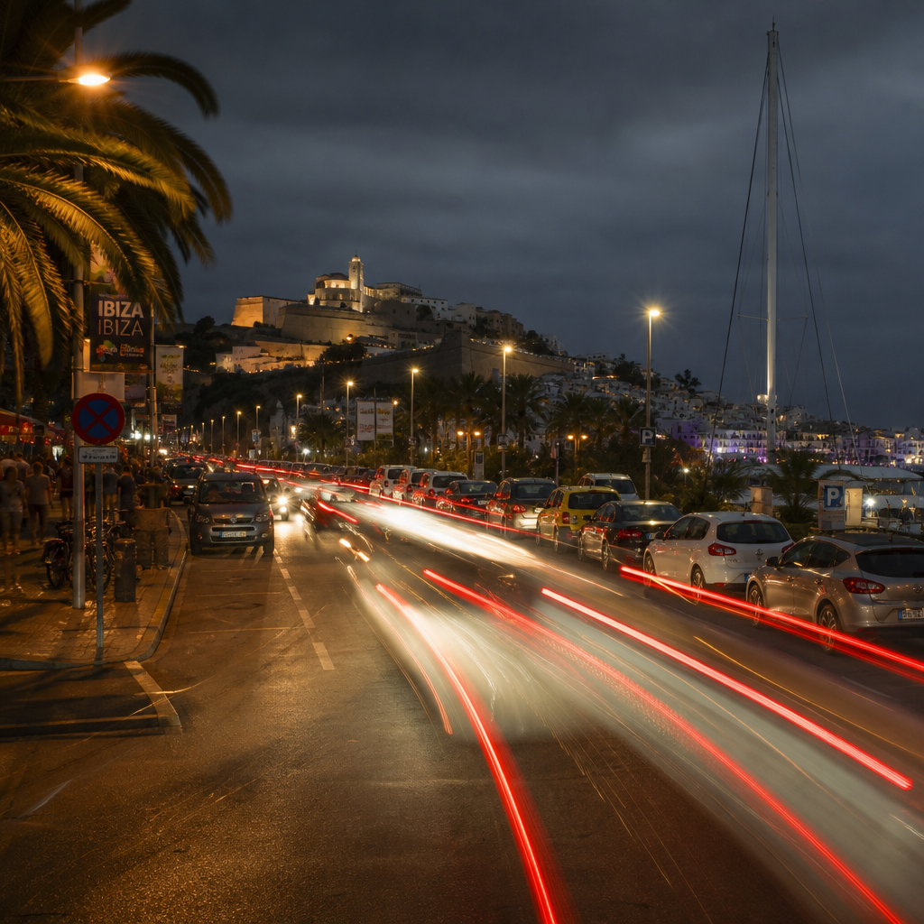 Ibiza's Bustling Roads as Pyrotechnic Show Draws Crowds