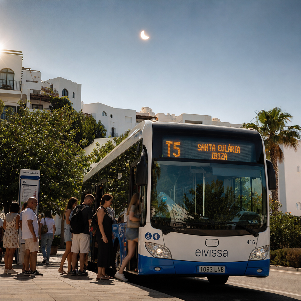 Transporte público en Ibiza supera récord durante eclipse solar con refuerzos estratégicos