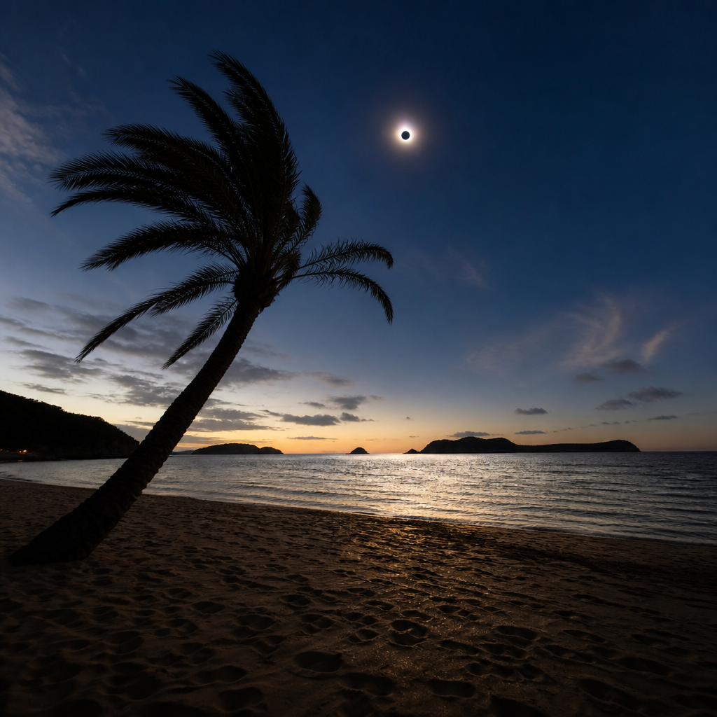 Ibiza's Cala Comte Shimmers Under Rare Solar Eclipse