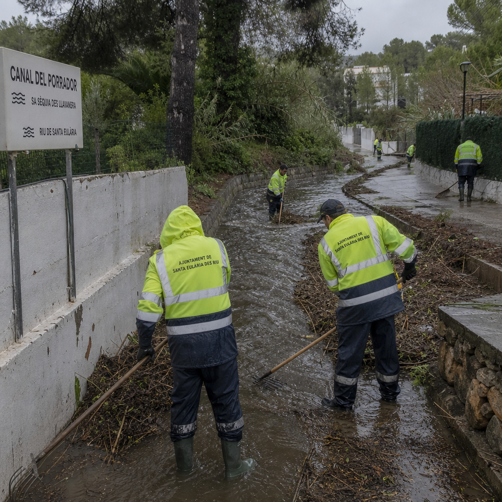 Preventieve reiniging van waterwegen in Santa Eulària om overstromingsrisico te verminderen