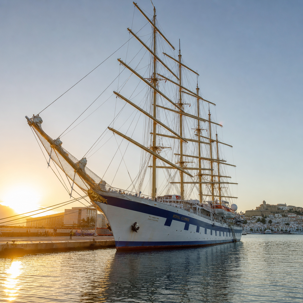 Majestic Royal Clipper Docks Briefly in Ibiza's Harbour