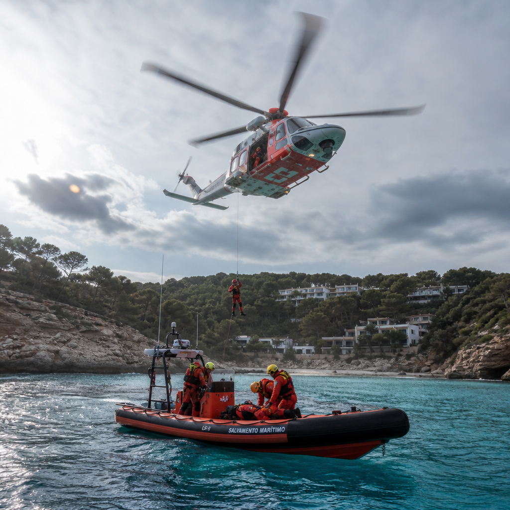 Sant Antoni prueba su sistema de rescate marítimo con una simulación en Cala Salada