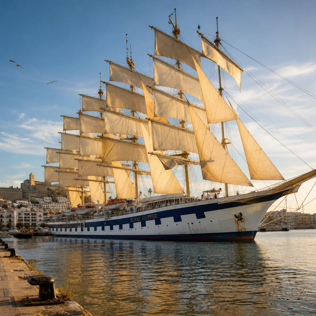 El Majestuoso 'Royal Clipper' Engalana el Puerto de Ibiza