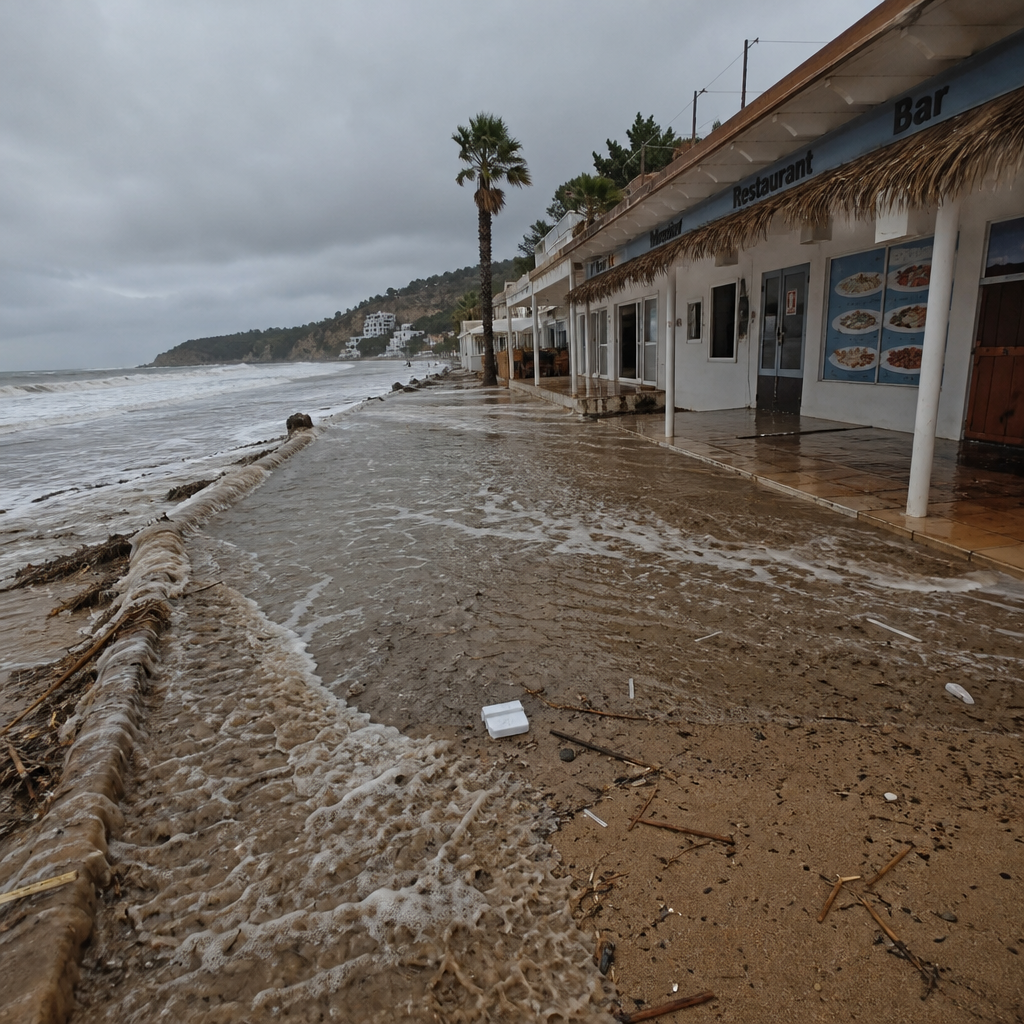 Cala Vedella bajo el asedio de lluvias torrenciales en Ibiza